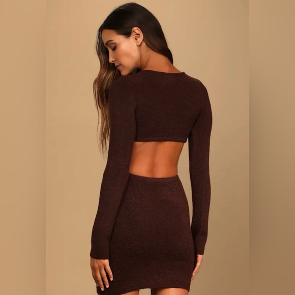 Lulus Perfect Season Brown Cutout Sweater Dress – Small NWT - Picture 4 of 9